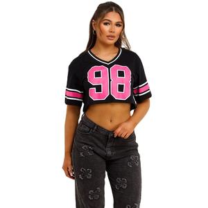 2025 nueva llegada de alta calidad, precio bajo, Tops cortos personalizados para mujeres con cuello en V 98 estampado Jersey camisa para ropa deportiva y ropa informal - Product Image 4