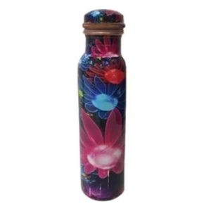 Bouteille d'eau en cuivre pour usage quotidien, cadeau de Diwali, pour la maison et la cuisine, qualité supérieure, bouteille d'eau en cuivre émaillée imprimée - Product Image 1