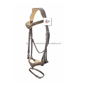 Bride en cuir marron équestre avec bande de nez de manivelle et couronne anatomique, point fantaisie, équipement de course de cheval, vente en gros - Product Image 1