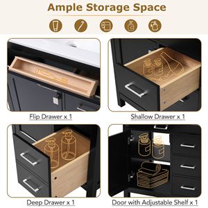 Mobile da Bagno Nero da 30 Pollici con Ampio Spazio di Stoccaggio e Lavabo in Ceramica per Bagni Piccoli - Product Image 6