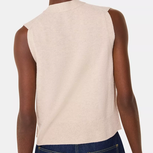 Gilet en tricot sans manches pour femme, col en V, avec poches, couleur unie, décontracté, pour l'automne, 100% acrylique, simple boutonnage - Product Image 3