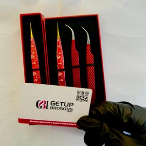 Best GETUP BROSONS IMPEX Anti-Static Precision 10mm Length <b>Red</b>/<b>Paper</b> Coated Stainless Steel Curve/Straight Eyelash Tweezer Fiber - Product Image 5