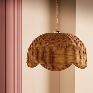 Luxury Handcrafted Natural Rattan Pendant <b>Light</b> Scalloped Dome Hanging Lamp For Home Decor Living Room Hotel Restaurant - Product Image 3