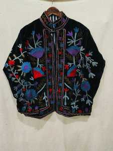 Chaqueta de Mujer Bordada a Mano, Tejida, Transpirable, de Terciopelo, con Cuello Alto, Manga Larga, Diseño Floral, Abrigo de Invierno - Product Image 1