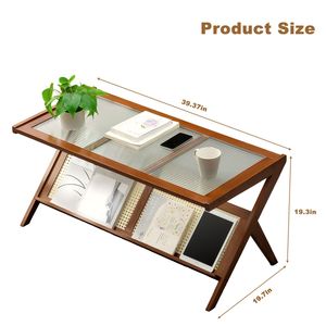 Tavolino da Caffè in Rattan Stile Mid-Century Moderno con Piano in Vetro per Soggiorno, Grande Tavolo Centrale Boho con Vano Portaoggetti per Arredamento Elegante - Product Image 2