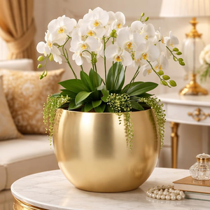 Maceta de Metal Martillado de Lujo con Soporte, Decorativa para Interiores, para Sala de Estar, Oficina en Casa y Decoración de Hoteles - Product Image 2