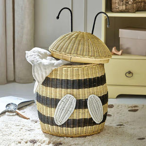 Cesta de Mimbre Natural Única con Forma de Abeja, Cesta de Almacenamiento Tejida de Mimbre con Tapa para la Sala de Juegos de los Niños - Product Image 2