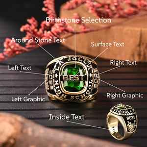 Anillo de Graduación Universitario Personalizado BOJ School Ring 045, Anillo de Colegio Secundario para Ella, con Piedra de Nacimiento, Plata 925, ¡Oferta! - Product Image 4