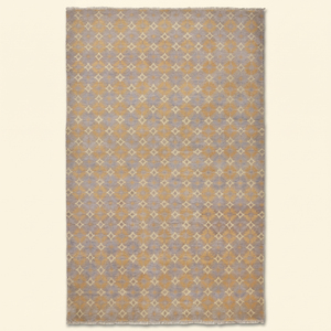 Alfombra de Lana Gruesa Tejida a Mano en Gris Dorado con Diseño de Diamantes Moderno, Ecológica y Antideslizante para Sala de Estar u Hotel - Product Image 1