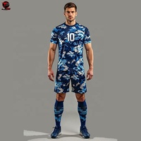 Uniforme de fútbol de manga corta con camuflaje azul, conjunto de jersey para entrenamiento de fútbol, ropa deportiva con estampado personalizado, uniforme de voleibol