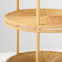 Table d'appoint ronde en rotin à double étagère, faite à la main, en osier naturel, petite table d'appoint pour salon, chambre, balcon