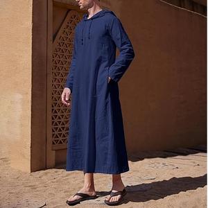 ชุดโทบแบบมุสลิมผู้ชาย ดีไซน์ล่าสุด สวยสง่า แขนยาว ผ้าฝ้าย สีน้ำเงิน พร้อมฮู้ด ระบายอากาศได้ดี - Product Image 5
