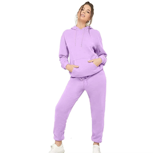 Ensemble de survêtement classique pour femme en molleton doux de coton, couleur lilas, avec sweat à capuche et pantalon de jogging, tenue élégante deux pièces pour la gym et les voyages - Product Image 1