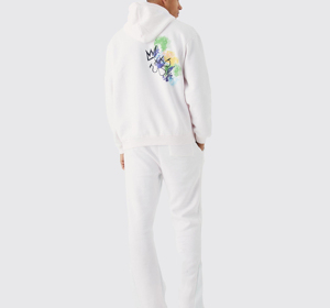Ensemble de sweat-shirts à capuche blancs pour hommes, streetwear, manches longues, 100% coton, imprimé peint à la main, coupe ample, vêtements d'automne - Product Image 2