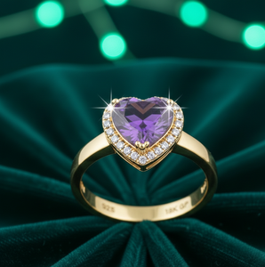 Anillo de Amatista Azul en Forma de Corazón con Circonita Cúbica, Plata de Ley 925, Chapado en Oro de 18K, Anillo Romántico para Mujer, Talla Estadounidense 6 - Product Image 4