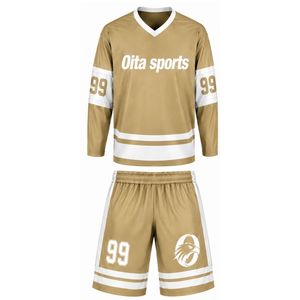 Conjunto de Hockey sobre Hielo Sublimado Color Caqui para Hombre, Jersey y Pantalones Cortos de Poliéster a Rayas, Ropa Deportiva de Alto Rendimiento, Uniforme para Juego en Equipo - Product Image 1