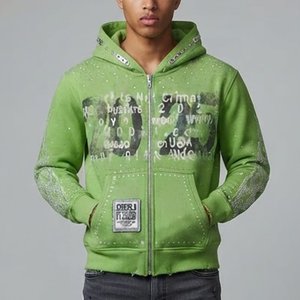 Nouveau sweat-shirt zippé vert à capuche pour homme avec impression numéro 3, poche avant, style streetwear, coupe régulière, idéal pour l'automne - Product Image 1