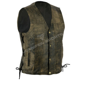 Nouveau design de veste en cuir vintage pour moto pour hommes, réglable, respirante, coupe-vent, logo personnalisable, col en V, fermeture éclair - Product Image 3