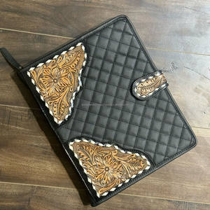 Multifunction <b>Folder</b> for Business Men & Women Zippered Hand Tooled Quilted Leather Portfolio with 3 Rings <b>Folder</b> Binder Padfolio - Product Image 2