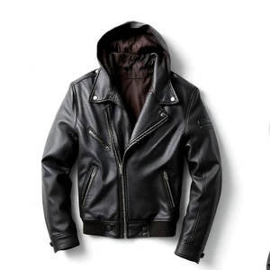 OEM personalizado de alta calidad PU chaqueta de cuero para los hombres Vintage invierno motociclista abrigo Stand Collar cremallera cinturón estilo Casual - Product Image 1