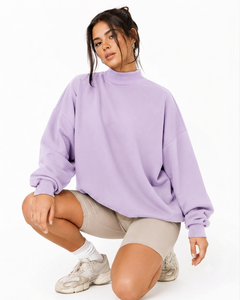 เสื้อสเวตเชิ้ตคอเต่าทรงโอเวอร์ไซส์สำหรับผู้หญิง ผ้าฝ้ายฟลีซ สไตล์มินิมอล  แบบเรียบๆ  รับสกรีนแบรนด์  เสื้อสตรีทแวร์ - Product Image 1