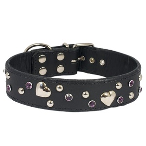 Hot Selling Genuine Leather Handmade Dog Collar With Rhinestone & Heart <b>Studs</b> Work Manufacturer Supplier & Wholesaler - Product Image 2