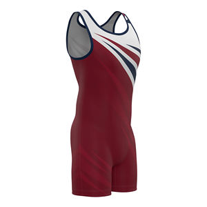 Maillot de lutte sans manches pour homme, coupe ajustée, coloris rouge, blanc, bleu, uniforme de sport en spandex, personnalisable - Product Image 1