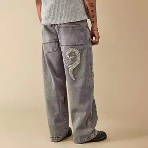 Pantalones vaqueros vintage para hombre, de corte holgado, transpirables, de alta calidad, OEM, con bolsillos tipo cargo, lavados al ácido. - Product Image 1