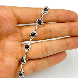 925 Sterling Silver Chain <b>Bracelet</b> With Handmade <b>Gemstones</b> Fine Silver Jewelry - Product Image 1