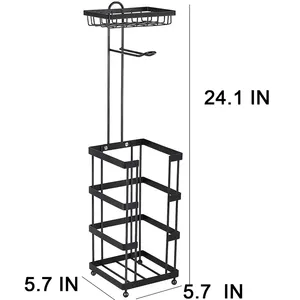 24.1 Inch <b>Black</b> Metal <b>Freestanding</b> <b>Toilet</b> Paper <b>Holder</b> Stand with 4 <b>Roll</b> Capacity for Bathroom Storage - Product Image 6