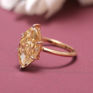 Bague de fiançailles solitaire en diamant jaune de laboratoire taille marquise certifié IGI en argent sterling 925 massif - Product Image 2