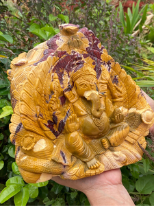 Estatua de Ganesha de Jaspe Mookaite Natural Tallada a Mano, Rara, para Feng Shui, 9x9 Pulgadas, Decoración del Hogar, Proveedor Mayorista OEM ODM - Product Image 3
