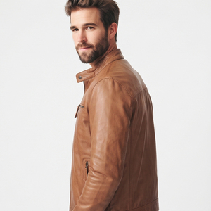 Veste en cuir véritable pour homme, style motard vintage, avec poche poitrine, décontractée et tendance, vente en gros - Product Image 3