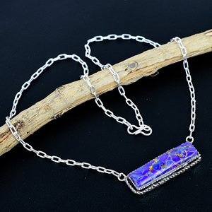 Collier barre en argent plaqué 925 avec pierre précieuse turquoise cuivrée naturelle, fait main, design de créateur - Product Image 2