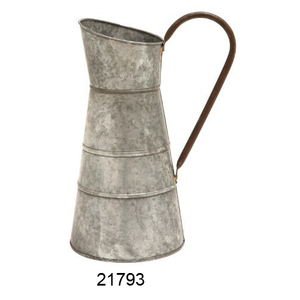 Jarra de agua antigua galvanizada con asa para decoración de cocina de casa de campo, jardín y exhibición de flores. - Product Image 1