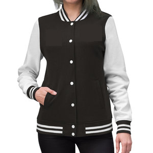 ELEGANT CORPORATION Unisex Black <b>White</b> Varsity <b>Jacket</b> Fleece Material Crew Neck Regular Fit Casual Winter Style Pullover Quick - Product Image 4