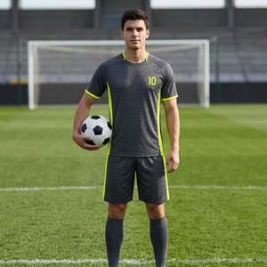 Uniforme de fútbol de secado rápido para hombre con logotipo personalizado, sublimación gris jaspeado y amarillo neón, uniforme de fútbol para entrenamiento deportivo - Product Image 4
