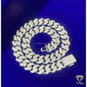 Collier cubain lourd entièrement serti de diamants en moissanite, en argent sterling 925, bijoux hip-hop pour collections unisexes tendance - Product Image 3