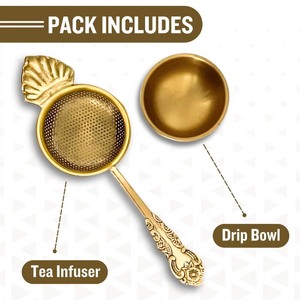 Passoire à thé en laiton de haute qualité avec maille fine et poignée décorative pour les tisanes et les épices - Product Image 3