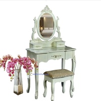 Coiffeuse en bois de mahogany massif artisanal, beauté majestueuse, style vintage français avec rangement, utilisation debout dans la chambre ou à l'hôtel