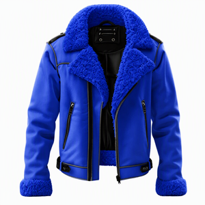 Veste moto en cuir PU vert pour homme avec doublure en fausse fourrure, coupe-vent, vêtement d'extérieur d'hiver, coupe régulière, fermeture éclair - Product Image 2