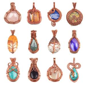 Pendentifs en cristal enveloppés de fil de cuivre, faits à la main, style bohème chic, bijoux artisanaux, vente en gros, bijoux tendance et à la mode, bijoux antiques - Product Image 4
