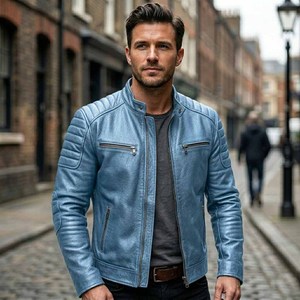 Men's Biker Leather <b>Jacket</b> Plaid Leather Motorcycle <b>Jacket</b> Breathable Summer Casual <b>Jacket</b> for Boys <b>Pilot</b> Leather <b>Jacket</b> - Product Image 4