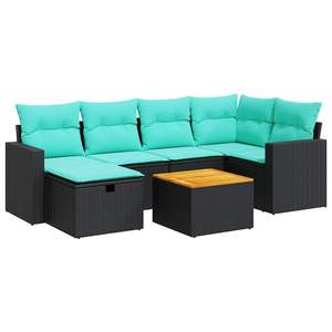 Ensemble de canapés de patio en polyrotin noir moderne avec coussins, mobilier d'extérieur pour 7 personnes, design contemporain - Product Image 4