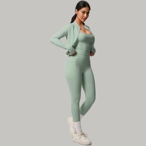 INDEX SPORTSWEAR Conjunto de Yoga de 2 Piezas para Mujer, Color Morado Sólido, Leggings sin Costuras de Cintura Alta, Top Corto, Transpirable, Spandex, Poliéster - Product Image 2