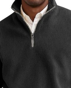 Pull en maille à col montant zippé pour homme, manches longues, couleur unie, coupe classique, décontracté, pour l'automne, 100 % coton, anti-boulochage - Product Image 4