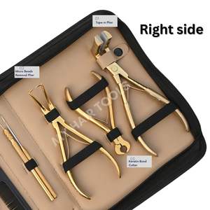 Kit de herramientas para extensiones de cabello doradas con alicate removedor de cuentas, alicate de crimpado plano, peine aplicador de extensiones de cinta y 24 pinzas de seccionamiento. - Product Image 4