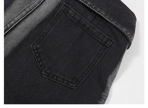 Jean noir streetwear 100 % coton avec broderie personnalisée, style urbain, salopette extensible décontractée en denim pour homme, couleur unie, automne, léger - Product Image 5