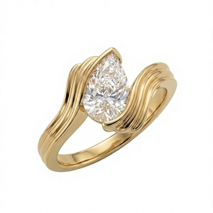 Bague de fiançailles solitaire taille poire avec bande ondulée en or jaune 14K/18K, diamant de laboratoire certifié IGI, bijoux fins, cadeau - Product Image 2