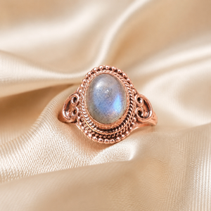Natural Oval Labradorite Gemstone Bezel Set Inlay Gold Plated Sterling <b>Silver</b> Vintage Boho <b>Statement</b> <b>Ring</b> Handmade Rose Gold - Product Image 3
